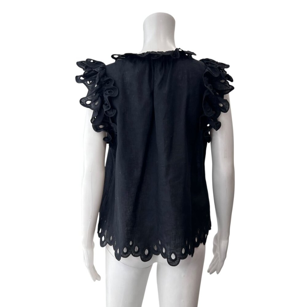 $275 Sea Black Eyelet Short Sleeve Linen Natuli Blouse size Small - Picture 5 of 8